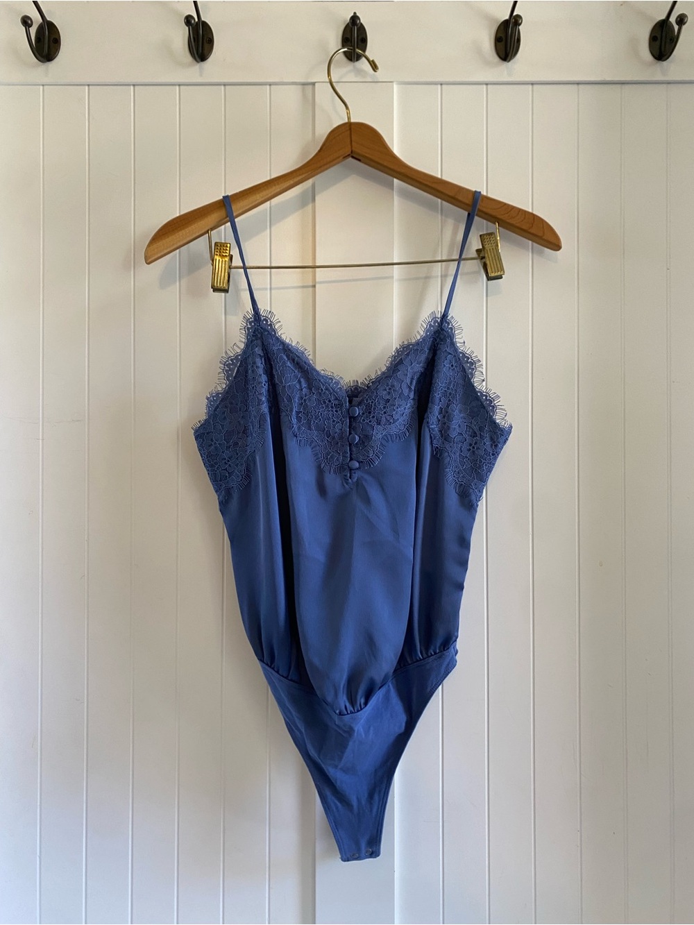 Abercrombie Lace-Trim Blue Satin Bodysuit